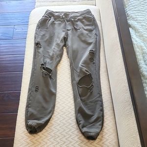 NSF Sayde Destroyed  Sweatpants Olive Drab Green size S